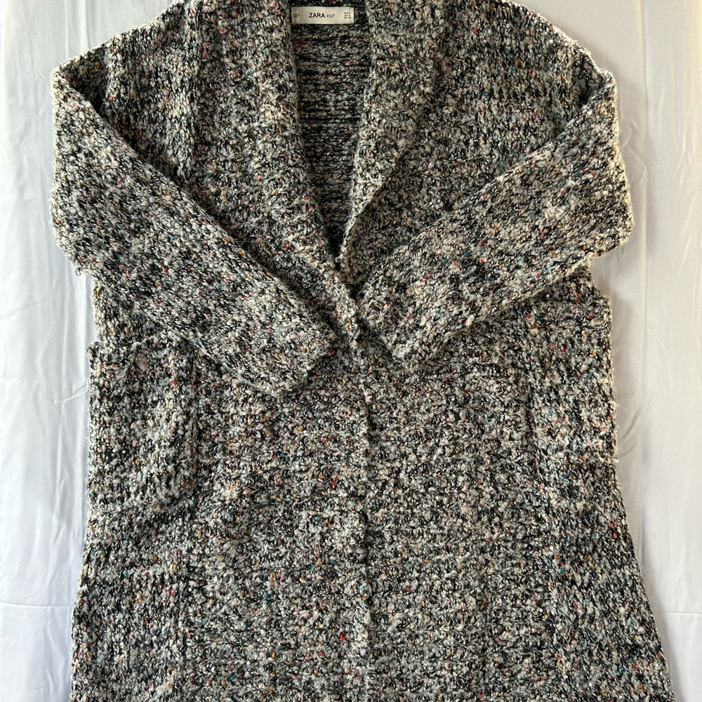 Zara Knit Multicolor Sequenced Chunky Knit Duster Open Cardigan Sweater Jacket